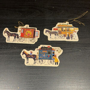 Vtg 1990 Charles Wysocki Ornaments Horse Drawn Carriage Victorian Christmas 3 Pc
